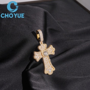 Iced Out Colors Moissanite Cross <b>Charms</b> Pendant 925 <b>Silver</b> 18K Gold Plated VVS Moissanite Cross Pendant Hiphop Jewelry - Product Image 5
