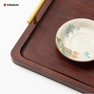 Luxury Rectangle Acacia Wood Serving <b>Tray</b> Golden Handle Breakfast <b>Dinner</b> Plate Tea Serving Board for Parties - Product Image 6