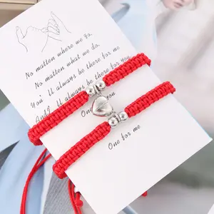 Bracelet réglable en corde tressée à la main, Bracelet de Couple magnétique en cœur d'amour pour femmes et filles