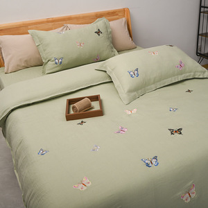 Parure de lit motif papillon en promotion – 4 pièces en <span class=keywords><strong>lin</strong></span> lavé avec broderie lourde pour la maison - Product Image 3