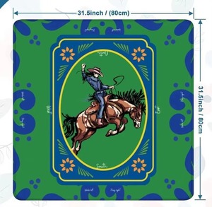 Tapis de Mahjong Ovale Antidérapant Vert Western Cowgirl Bronco avec Cadre Floral et Marques Est-<span class=keywords><strong>Ouest</strong></span>-<span class=keywords><strong>Sud</strong></span> pour Table de Jeu - Product Image 1