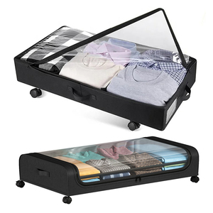 Under Bed Storage with Wheels 2-Pack <strong>Containers</strong> with <strong>Clear</strong> Lids Rolling Under Bed Metal Drawer for Clothes ShoesToys - Product Image 1