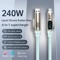Cable de Carga Rápida 4 en 1 de 240W con Pantalla Digital, Chip E-Marker, Corriente de 5A, Transferencia de Datos de 480Mbps, Cable USB Tipo-C de Silicona Líquida