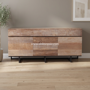 Commode de chambre moderne de luxe avec rangement ajustable, en teck stratifié et fer, style Chicago, meuble avec miroir de maquillage, couleur personnalisable pour - Product Image 2