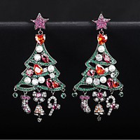 Weihnachtsbaum-Ohrhänger, Kristall- und Perlenbesetzte Festtags-Ohrhänger für Damen