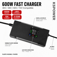 Chargeur de batterie au lithium réglable KSPOWER C2 OEM 48V 8A 54.6V 13S intelligent et rapide pour vélo électrique et trottinette électrique, 5 prises universelles 600W 90%