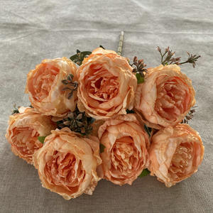 BF-VG263 Vente en gros Chine Décoration événementielle Mariage Composition florale 7 têtes de fleurs Bouquet de pivoines artificielles orange brûlé - Product Image 2