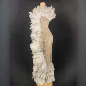 Sexy <strong>Red</strong> Crystal See Through Feathers Mermaid <strong>Dress</strong> Women Prom Long <strong>Dress</strong> Stage Costume Rhinestone Wedding Evening Party <strong>Dress</strong> - Product Image 5