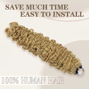 Cheveux humains bouclés birmans doublement étirés FH, pour tresses au crochet, avec nœuds miracle # 27 Tresses en cheveux humains à pointe effilée colorées pour crochet - Product Image 3