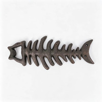 Décapsuleur vintage en fonte en forme d'arête de poisson, squelette de poisson rustique, décoration nautique côtière pour bar et cuisine, cadeau original pour pêcheur