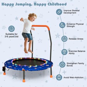 Mini Trampolín Plegable de Acero y Espuma para Niños, Fácil de Montar, con Luces y Música para Uso en Interiores/Exteriores - Product Image 2