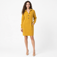 Robe pull midi côtelée oversize pour femme, col à revers, col en V, boutonnée, manches longues droites, collection automne, vente en gros ODM