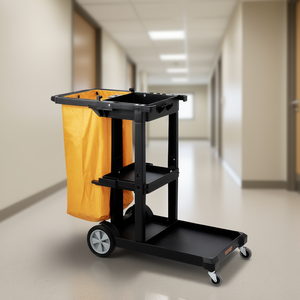 Carrello per Pulizie a 3 Ripiani, Capacità 25 Galloni (300 Libbre), in Plastica, 47 x 20 x 38,6 Pollici, per Uso Commerciale - Product Image 2