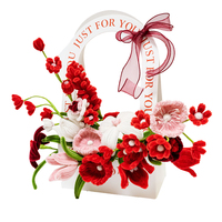 Kit de Bricolage Rose Rouge Faite à la Main, Offre Spéciale, Ensemble de Fabrication de Fleurs Artificielles en Polyester et Fil Galvanisé pour Cadeau d'Anniversaire de Mariage