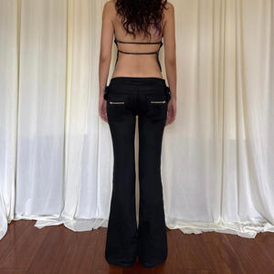 Pantalon évasé style Y2K tendance pour femme, coupe slim, design de niche, détails métalliques, style punk rétro sombre, style streetwear - Product Image 5
