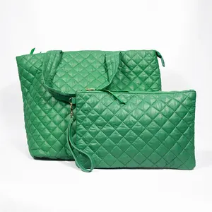 Nylon Puffer Tote Bag Lattice Waterproof Casual Large Capacity Handbag Nylon Shoulder Bag For Women