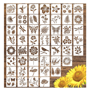 Panwenbo 4x4นิ้วแบบใช้ซ้ำได้50ชิ้นลายฉลุภาพวาดดอกไม้สำหรับทาสีบนหินไม้ - Product Image 1