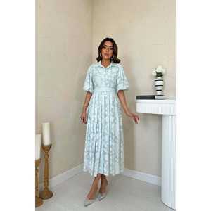 Vestido Casual Diario Transpirable de Manga Abullonada con Cinturón, Cuello Vuelto y Diseño Vintage Tejido en Línea A - Product Image 3