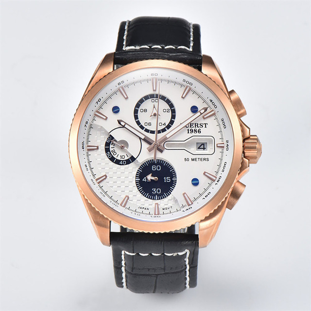 Stainless Steel Quartz Chronograph Watches Men Analog Date Leather Band Chronograph Dress Watch
