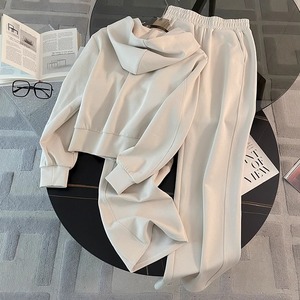 Women's Casual Tracksuit Set Loose Korean Style Jacket Wide Leg <b>Pants</b> Two Piece Solid Color Fleece <b>Lined</b> Plus Size Autumn Winter - Product Image 2