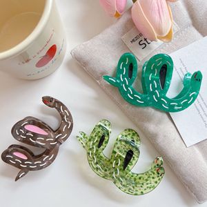 YJL nuevo diseño Animal serpiente agua ondulación patrón acetato garra Clip exquisito Color verde fresco pinza <span class=keywords><strong>de</strong></span> <span class=keywords><strong>pelo</strong></span> niñas Clip - Product Image 1