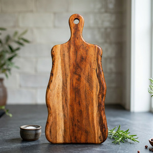 Tabla de cortar de acacia curva de 1.5 cm de grosor, sostenible, con ranura para jugos, apta para lavavajillas, para grabado láser. - Product Image 4