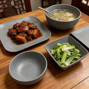 Bol carré en mélamine gris granité de 5,5 pouces, bol carré en mélamine à coins arrondis pour le service de la nourriture dans les restaurants asiatiques - Product Image 5