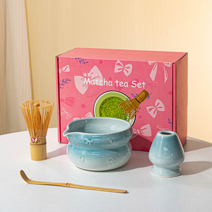 Wholesale Customized Eco-Friendly Japandi Matcha Set Porcelain Bowl + Bamboo Tea Maker + Sieve + Spout <b>Gift</b> <b>Box</b> - Product Image 4