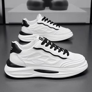 Zapatillas Casuales Blancas de Malla Gruesa para Hombre con Cordones, Punta Redonda, Transpirables, Estilo Caminar con Suela Gruesa - Product Image 1
