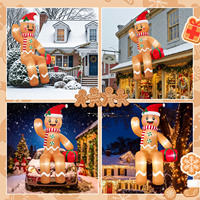 Omino di Pan di Zenzero Gonfiabile Natalizio con Cappello da Babbo Natale e Scatola Regalo, Decorazione da Giardino Gonfiabile per Esterni con LED Integrati
