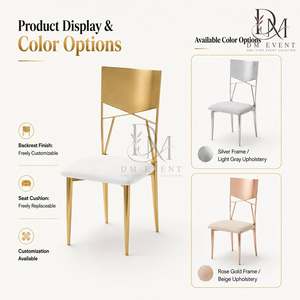 Chaise de mariage en acier inoxydable doré à dossier plein avec coussin blanc pour banquets et événements hôteliers – Vente en gros de sièges - Product Image 4