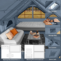 Tenda Camping Empat Musim 2 Ruangan Besar, Tahan Air, Tenda Tiup Otomatis Cepat Buka, Bahan Oxford 210D