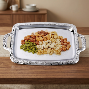 Silver Plated <b>Serving</b> <b>Tray</b> With Handles Polished Metal Finish For Food Contact Residential Use Solid Pattern - Product Image 5