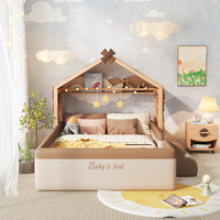 Muebles de Dormitorio Tapizados Resistentes a la Suciedad, Cama Infantil de Madera con Diseño de Dibujos Animados