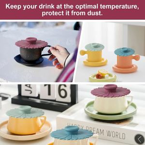 Tapa de Silicona para Vasos en Colores Morandi, Apta para Alimentos, Sellado al Vacío, Diseño Antiderrames, Tapa en Forma de Girasol, Resistente al Calor, Reutilizable - Product Image 4