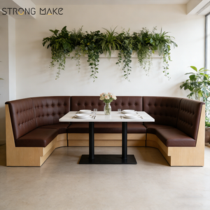 オーダーメイド ホスピタリティ家具 モダン 無垢材ダイニングセット 革製U字型 レストランブース席 (カフェ・コーヒーショップ向け) - Product Image 3