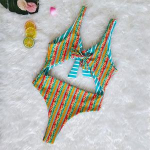 ชุดบิกินี่วันพีซแบบไมโครบรา ไซส์พลัสสำหรับผู้หญิง ผ้าระบายอากาศ แห้งเร็ว สายคล้องคอแบบผูกหลัง พิมพ์ลายโลโก้ด้านหน้า - Product Image 3