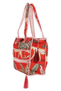 <b>Small</b> Size Printed Block Print Tote Bag with Border Red Handmade Premium Quality Classical Design In Wholesale Price For Women - Product Image 2