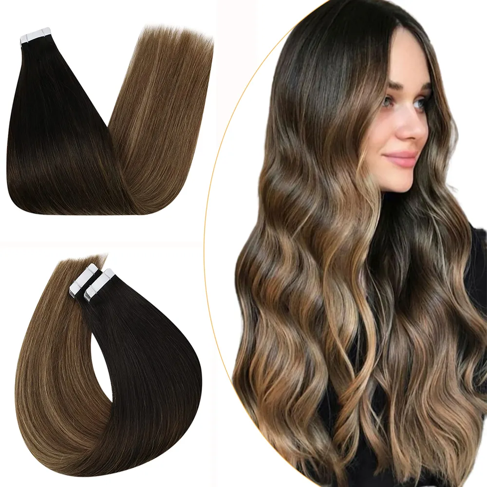 Best Selling Full Shine Silky Straight 20 Pieces #1B/6/27 Black To Caramel Blonde Tape In Remy Human Hair