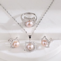 Bijoux hello kitty en argent de haute qualité, ensemble de boucles d'oreilles, collier avec perles d'eau douce, pierres précieuses en zircon, boucles d'oreilles