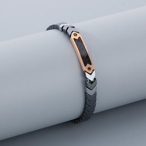 Özel kazınmış paslanmaz çelik gül altın zincir bağlantı bilezik bilek bandı manşet bilezik hematit taş ve ayarlanabilir zincir ile - Product Image 2