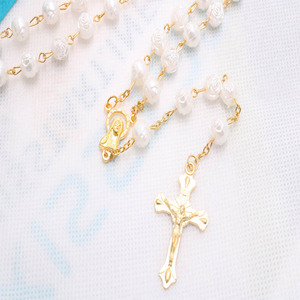 <span class=keywords><strong>Rosario</strong></span> cattolico 8mm perle di Rose d'<span class=keywords><strong>oro</strong></span> incrociate fatte a mano ad ago ricurvo <span class=keywords><strong>collana</strong></span> religiosa chiesa regalo di Pasqua - Product Image 4