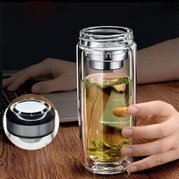 Mug isotherme portable pour hommes avec séparation thé-eau, double paroi, ouverture rapide, en verre borosilicate de haute qualité