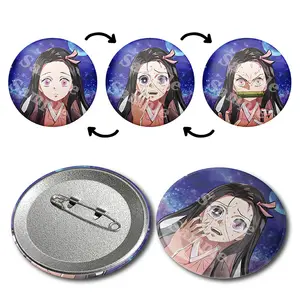 2023 produk baru pin karakter Anime Jepang 3D mengubah lencana Flip 3D lentikuler Anime pin gerak tombol lencana Tinplate