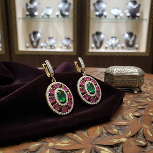 Authentic Oval Shape Emerald Stone <b>Earring</b> Silver <b>Earring</b> in Turkish Wholesale Sterling Silver Jewelry - Product Image 3