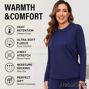 FOXA Women's Long Sleeve Thermal Shirts Fleece Lined Moisture Wicking Crew Neck Baselayer Tops for <b>Ski</b> Snow Wear - Product Image 2
