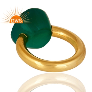 Natural <b>Green</b> Onyx Gemstone Ring 18 Karat Yellow Gold Plated 925 Silver Band Ring Jewelry Manufacturer Vintage Collection - Product Image 3
