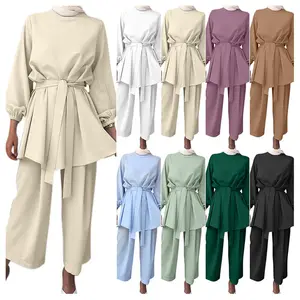 New Design Eid Al-Adha Women'S Wear Arabic Suit Solid Color Ladies Muslim Clothing