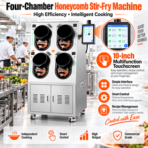 Robot de cuisson électrique commercial en acier inoxydable à quatre chambres en nid d'abeille, 4500W par chambre, avec écran tactile numérique pour la cuisson à la wok - Product Image 4