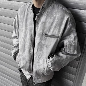 Autunno <span class=keywords><strong>uomo</strong></span> High Street americano retrò giacca da volo Stand <span class=keywords><strong>di</strong></span> lana popolare tendenza <span class=keywords><strong>con</strong></span> cerniera Hip-Hop stile Tie-Dye Wasteland - Product Image 1